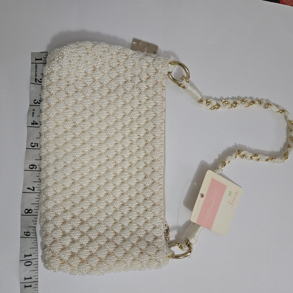 Lina Cream Crocheted Shoulder Bag Gold Chain Strap NWT - Picture 7 of 12